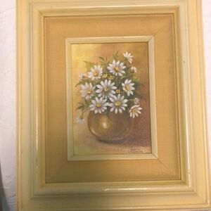 Framed Floral Painting with Daisies - Original oil painting